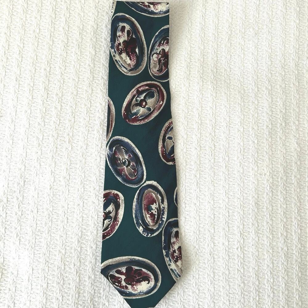 Vintage Halston Italian Silk Tie Teal Paisley - Picture 3 of 6